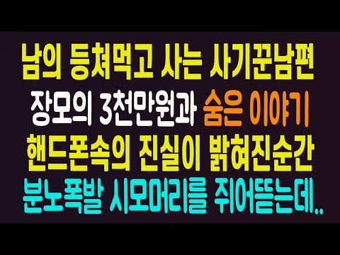 남의 등쳐먹고 사는 사기꾼남편 장모의 3천만원과 숨은 이야기 핸드폰속의 진실이 밝혀진 순간 분노폭발 시모머리를 쥐어뜯는데..라디오드라마 사연읽어주는남자 442사연