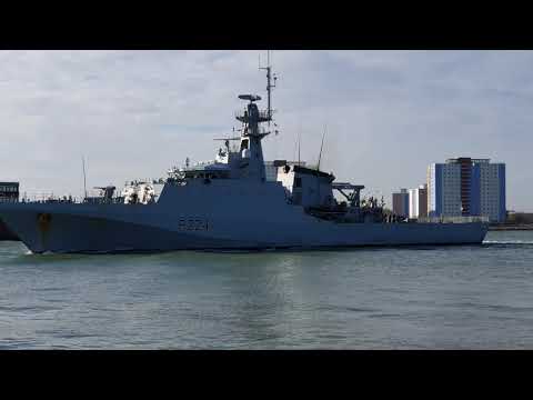 HMS Trent a batch 2 river class OPV sailing out of Portsmouth