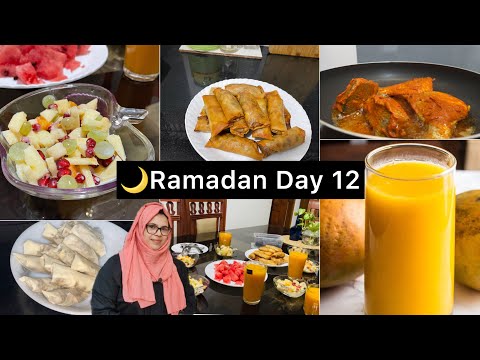 🌙Ramadan day 12/Ifthar preparation/easy snacks/Najeeba shamil/fruit salad/spring roll/mango juice