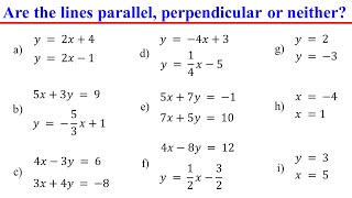 Determine if Two Lines are Parallel, Perpendicular or Neither by Comparing their Slopes and Y int