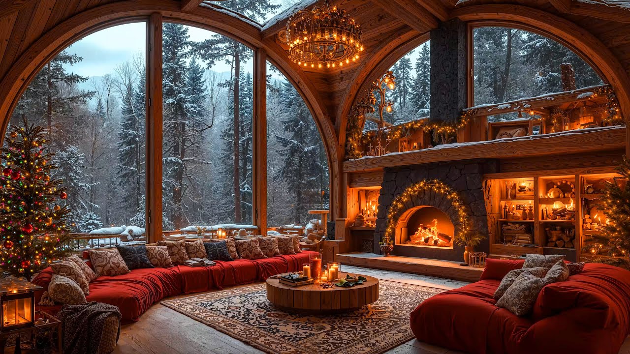 Relaxing Christmas Background Jazz Instrumental Music 🎄 Cozy Christmas Ambience & Fireplace Sounds 🔥