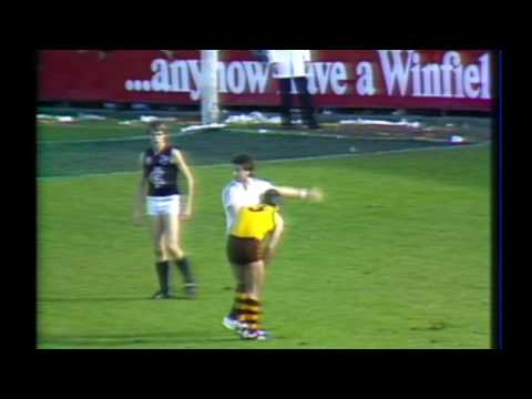 Rod Austin and Leigh Matthews byplay round 18 1984