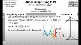 Abschlussprüfung Mathematik 2024 A2 Lösung Nachtermin (Raumgeometrie)
