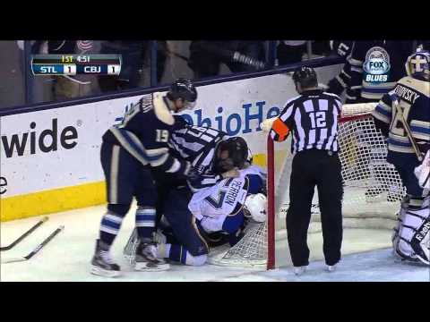 David Perron bulldawging Nick Foligno April 12 2013 St. Louis Blues vs Columbus Blue Jackets NHL