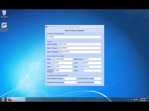 MS Word Bill Of Sale For Car Template Software