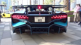 Supercars Arriving at a Car Show! Bugatti Divo, Pagani Huayra, Chiron, Dubai Police