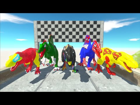 3 T-rex 2 Spinosaurus Justice League Dc Speed Race Championship - Animal Revolt Battle Simulator
