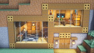 ⚒️ Minecraft tutorial : How to Build a Mountain Starter House | [마인크래프트 건축 : 벽 속 야생 모던하우스 만드는 방법]