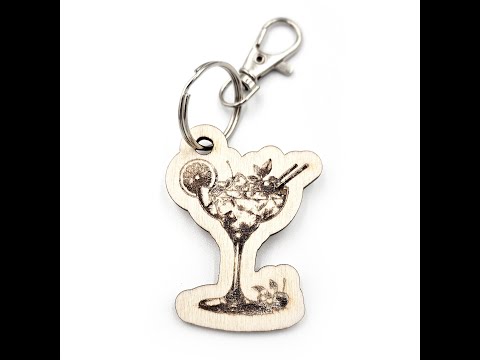 Novelty Cocktail Glass Shaped Wooden Keyring