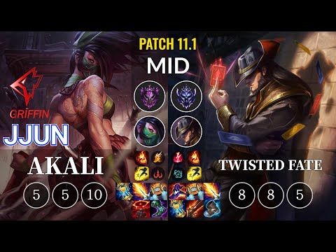 GRF jjun Akali vs Twisted Fate Mid - KR Patch 11.1