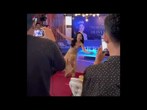 Miss Indonesia Olivia Aten TRIPS during Miss Global 2022 Press Conference