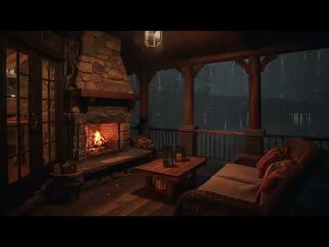 10 Hours⚡Cozy Cabin Porch with Heavy Rainstorm - Relaxing Rain Sounds for Sleeping, Studying & Relax