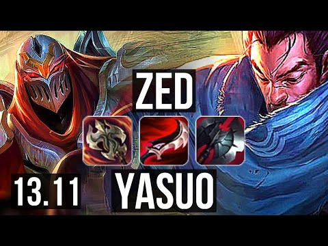 ZED vs YASUO (MID) | Quadra, 7 solo kills, 800+ games, 19/4/10, Legendary | KR Master | 13.11