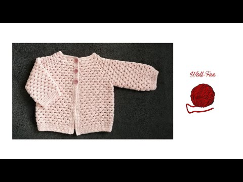 Crochet baby jacket size 62/68, step by step instructions, see info box up to size 116 and info
