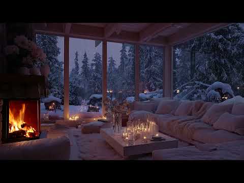Warm Candlelit Living Room Ambience – Snowstorm Wind & Fireplace Sounds for Relaxing Sleep