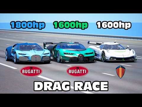 Bugatti Vision GT vs Bugatti Tourbillion vs Koenigsegg Jesko DRAG RACE