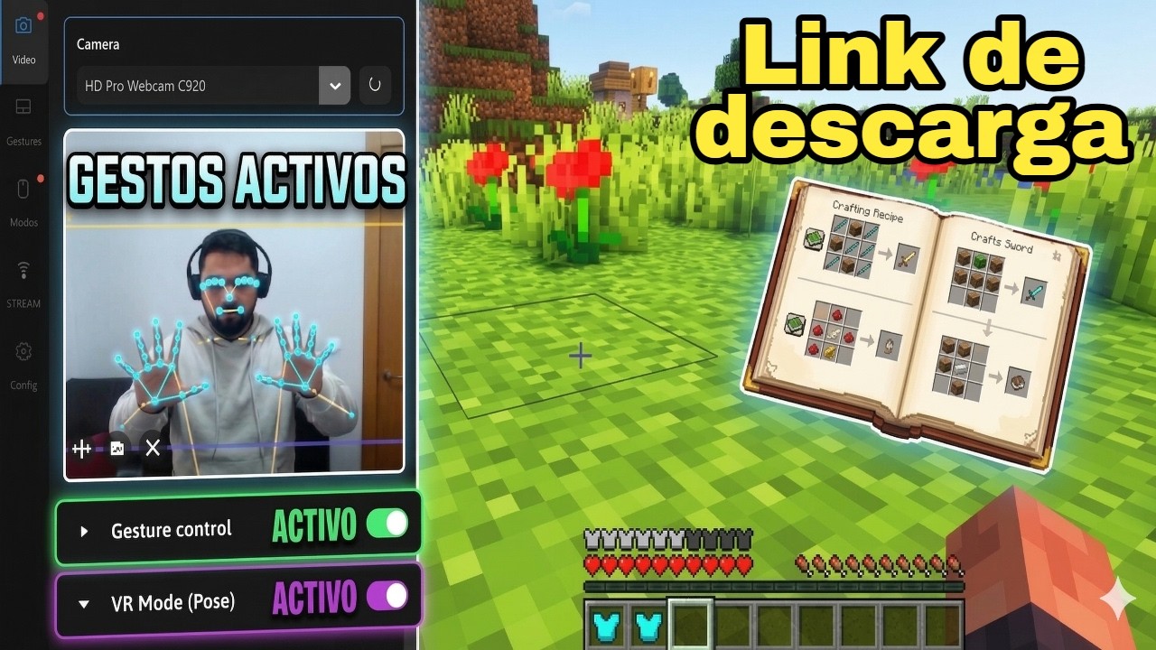 Appromove demo — gesture control and VR Mode active in Minecraft