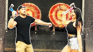 Mrlev12 vs pinkgeek throwing axes vlog las vegas 