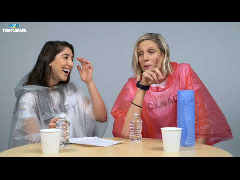 Melissa Humana-Paredes & Sarah Pavan try not to laugh in Mad Libs with Team Canada