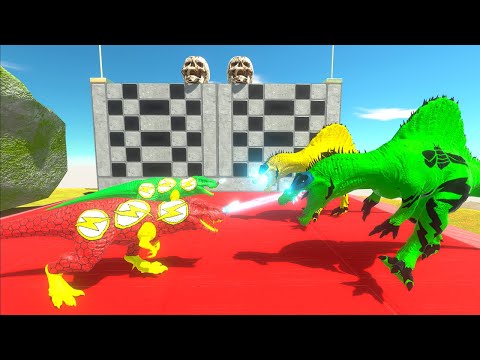 2X BUMBLEBEE SPINO vs RED & GREEN FLASH T-REX vs ZUMA GORO - Animal Revolt Battle Simulator