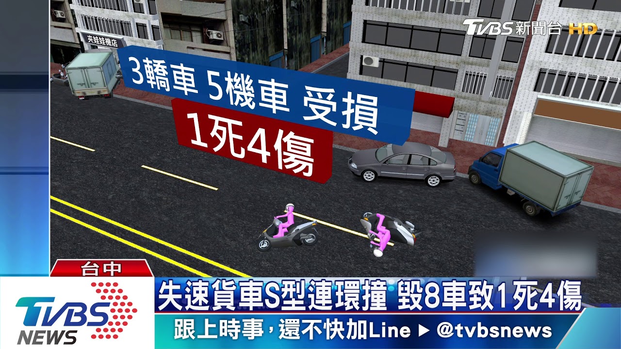 失速貨車S型連環撞 毀8車致1死4傷