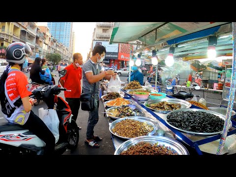 Evening STREET FOOD TOUR at Orussey Market, Phnom Penh, Cambodian Food Market Tour 2022