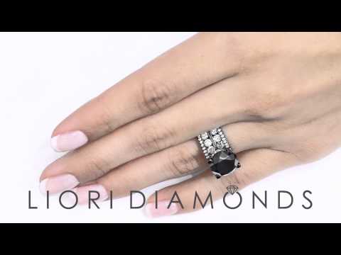 BDR- 228 - 11.72 Carat Certified Natural Black Diamond Engagement Ring 14k Black Gold