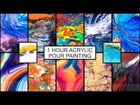 1 Hour Satisfying Acrylic pour Painting with Different Techniques and Results