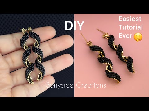Spiral Brick Stitch Earrings || Beaded ribbon Earrings