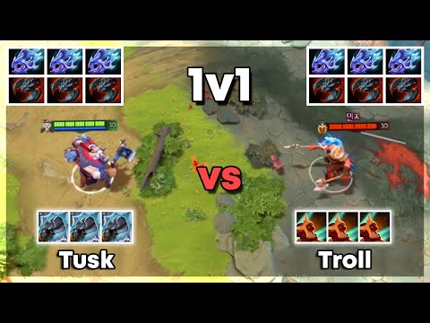 Tusk vs Troll with 3x Moon Shards and 3x Satanic - Dota 2 1v1