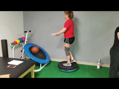 Single Leg Balance Bosu Flat Trampoline Rebounder Medicine Ball Chest pass