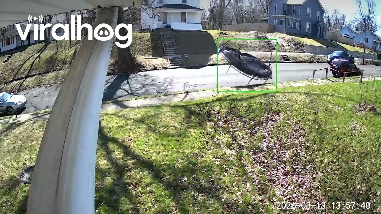 Runaway Trampoline Covers Parked Car || ViralHog