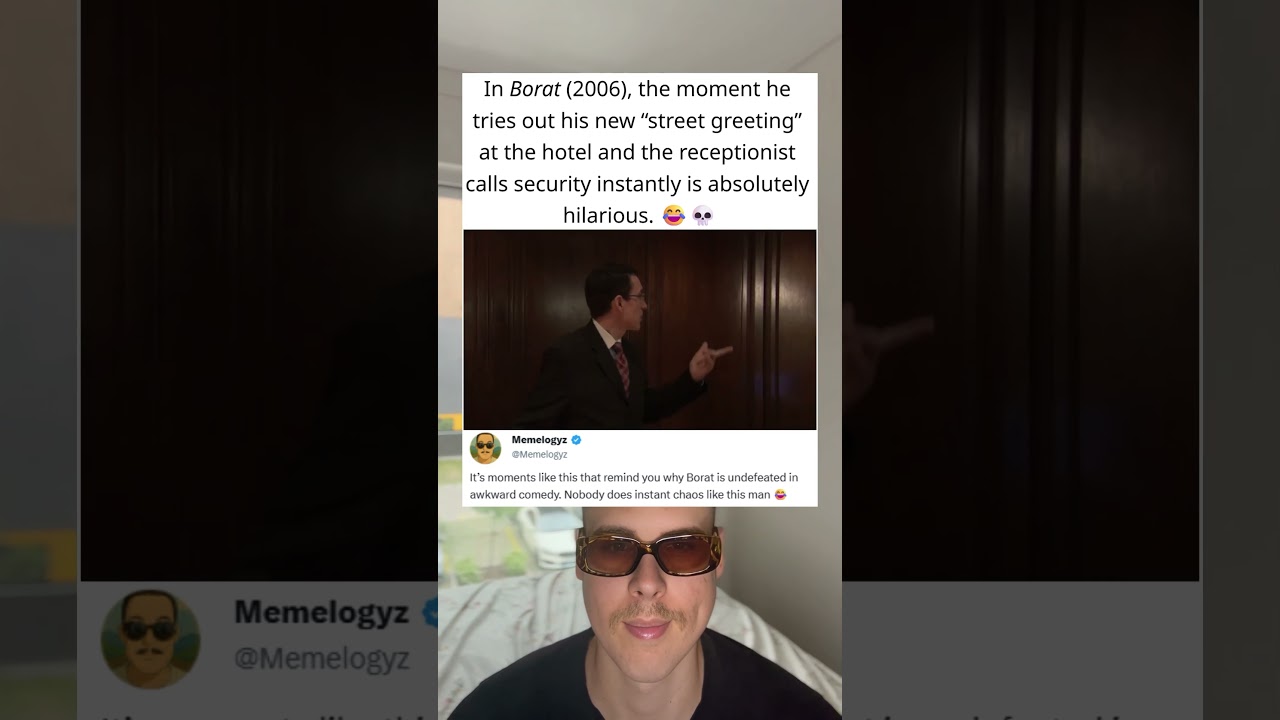 In Borat (2006), his hotel greeting scene leads to one of the film’s funniest reactions