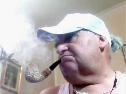 Pipe Tobaccos, Great, White Meerschaum, Curved, Smoking, with White Hat; White TShirt of Surf