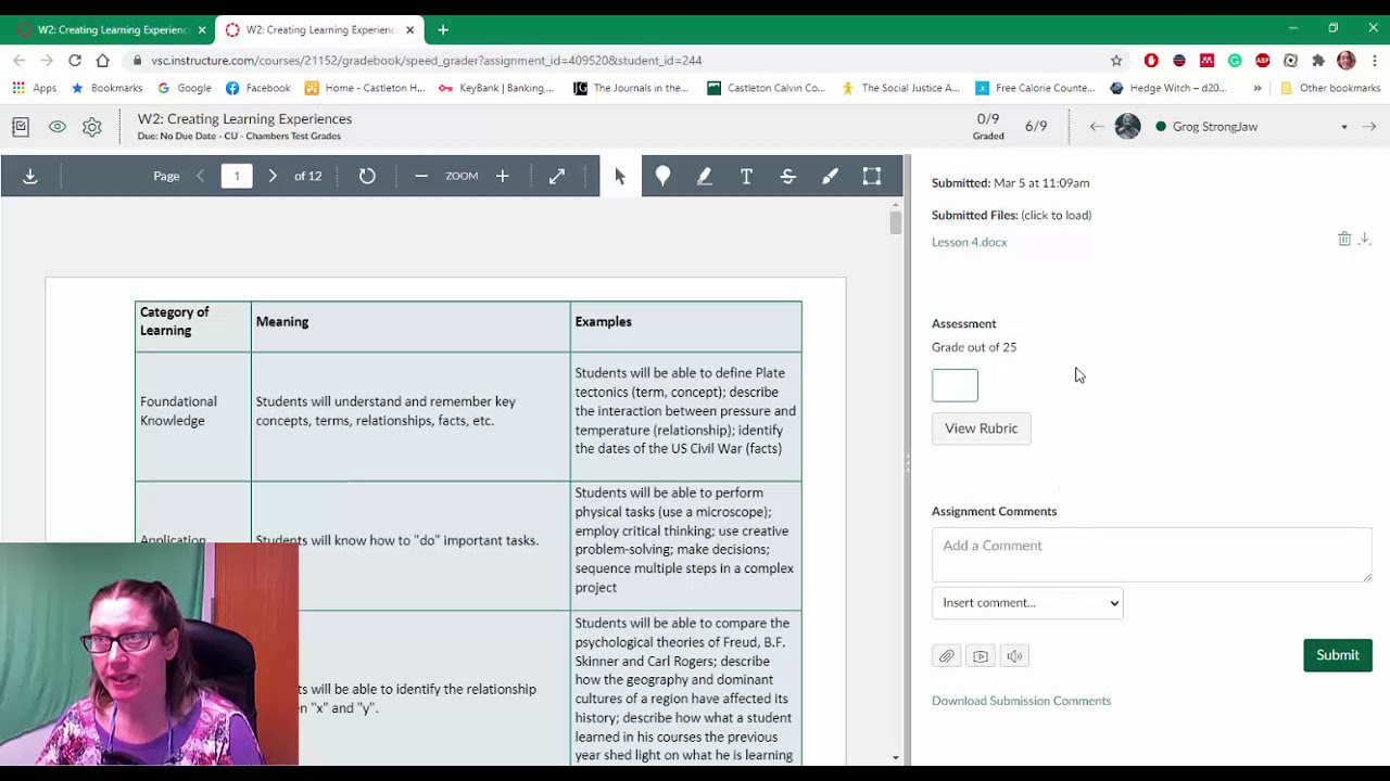 Canvas: Grading an assignment with a rubric