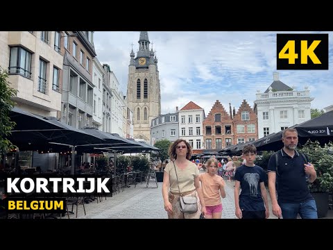 [4k]Kortrijk, Belgium Summer Walking Tour 2024