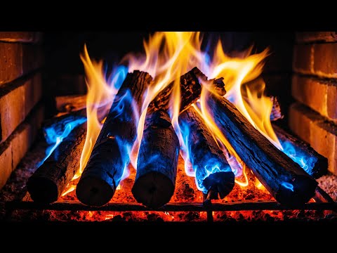 Blue Flame Fireplace Inside Classic Brick Hearth | 4K Ultra HD Relaxing Fire Sounds for Sleep