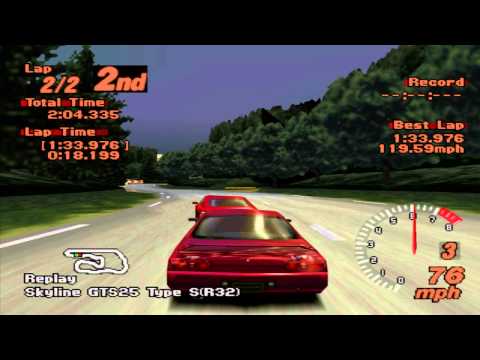 Gran Turismo 2 - Deep Forest Raceway - Skyline GTS25 - Gameplay (Close finish)