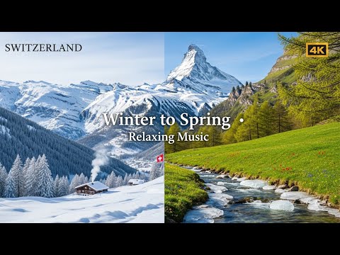 SWITZERLAND • 4K Relaxation Film: Winter to Spring • Relaxing Music - Nature 4k Video Ultra HD