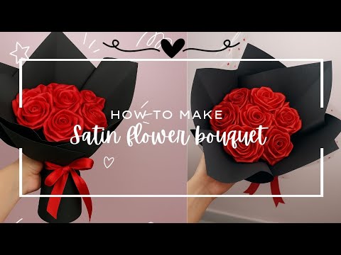 How to Make Ribbon Rose Flower Bouquet | DIY Satin Ribbon Rose Flower Bouquet | Wrapping A Bouquet