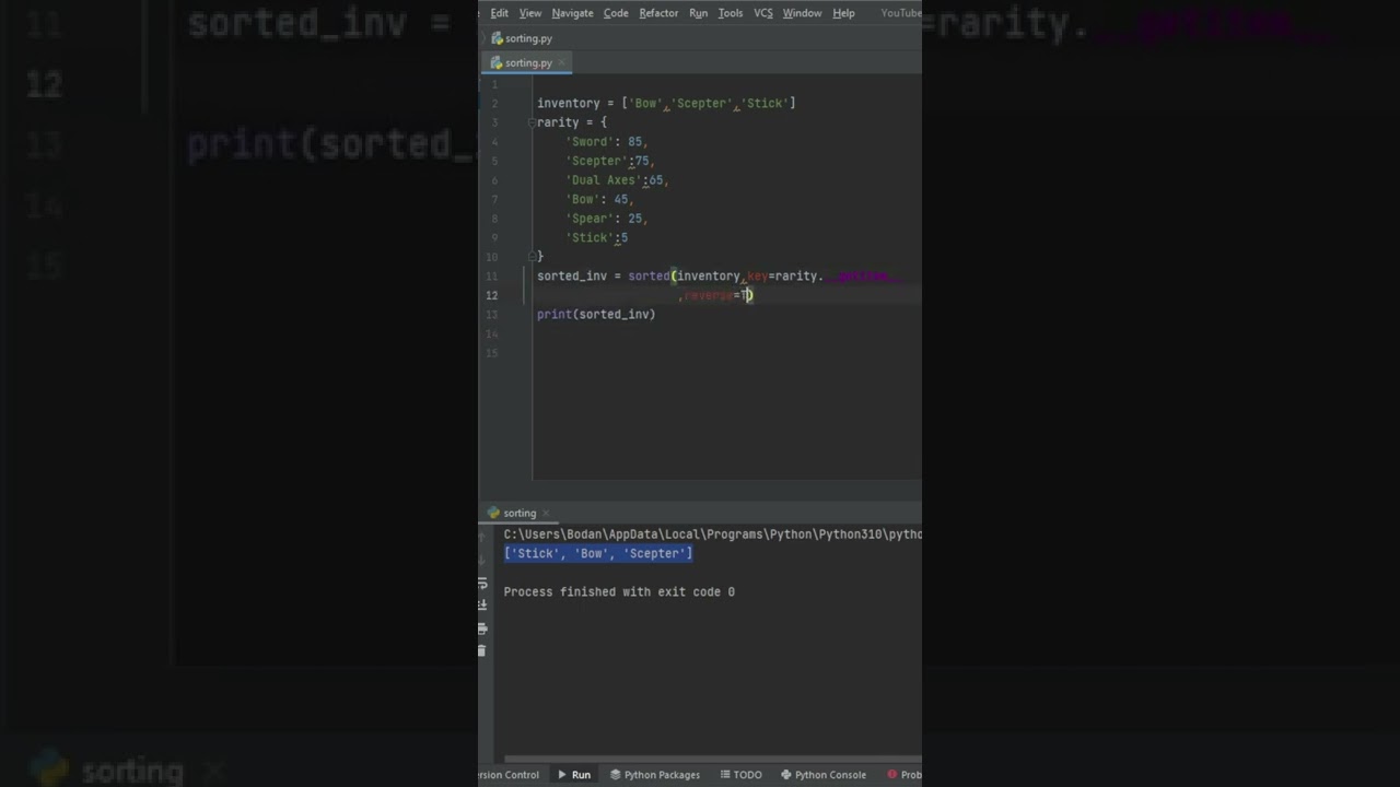 CLEAN Python Sorting #shorts #python #programming #coding