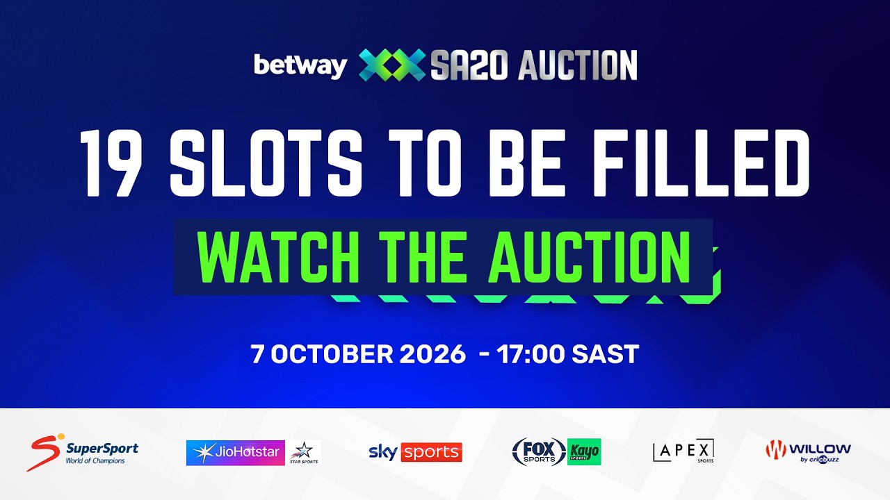 SET A REMINDER! Watch Betway SA20 Season 5 Auction LIVE on 7 October 2026