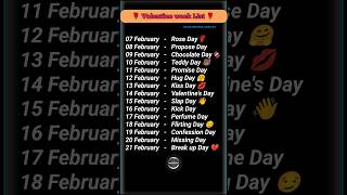 Download lagu Velentine's week list 2025 | वैलेंटाइन्स डे | Velentine day #velentine_day #shorts mp3 Download lagu Velentine's week list 2025 | वैलेंटाइन्स डे | Velentine day #velentine_day #shorts mp3