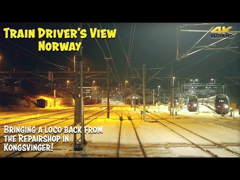 4K CAB VIEW: Evening Locomotive Transfer from Kongsvinger - City Lights & night time scenery