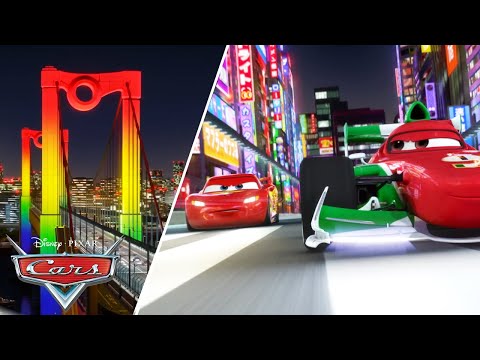 Lightning McQueen Races Francesco on Rainbow Bridge | Pixar Cars | @disneyjr
