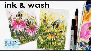 Ink and Wash Watercolor Bees