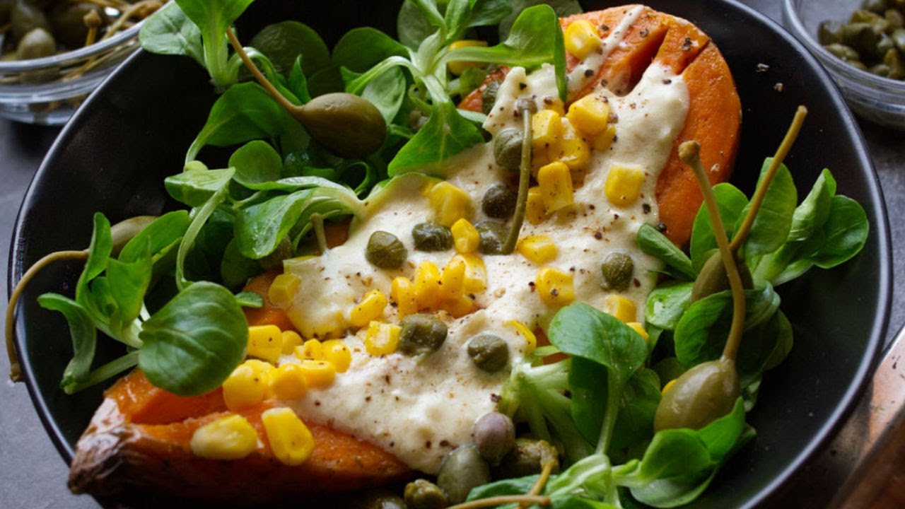 Baked Sweet Potatoes with Lemon and Thyme with A Tangy Yogurt Dressing