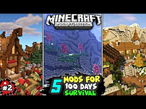 Top 5 mods for 100 days survival in minecraft pocket edition || minecraft 100 days || mcpe research