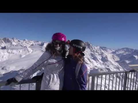 Katya and Irina skiing Verbier with a ski instructor