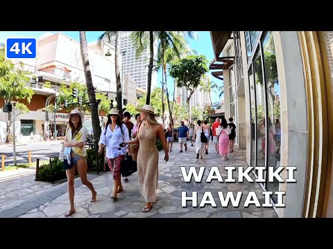 [4K] Waikiki em Honolulu Oahu Havaí EUA | Passeio virtual a pé